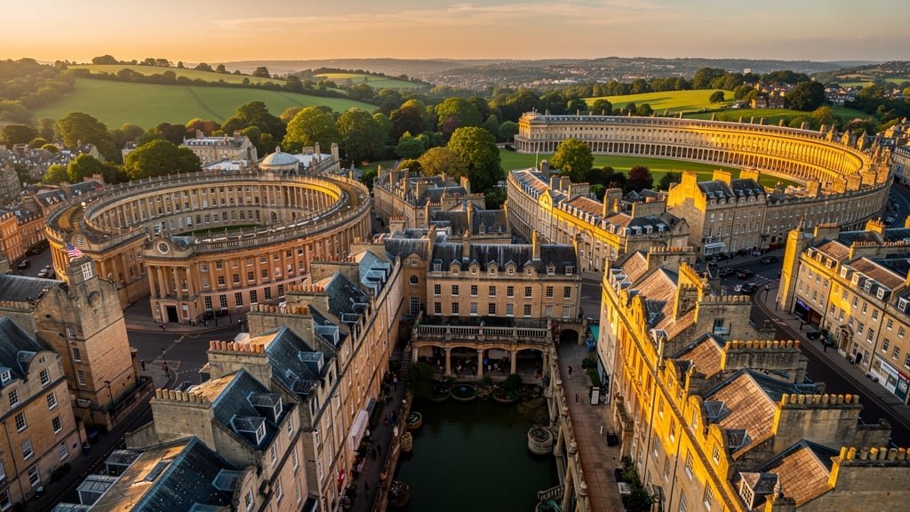 Aerial view of Bath city centre - building surveyors in Bath