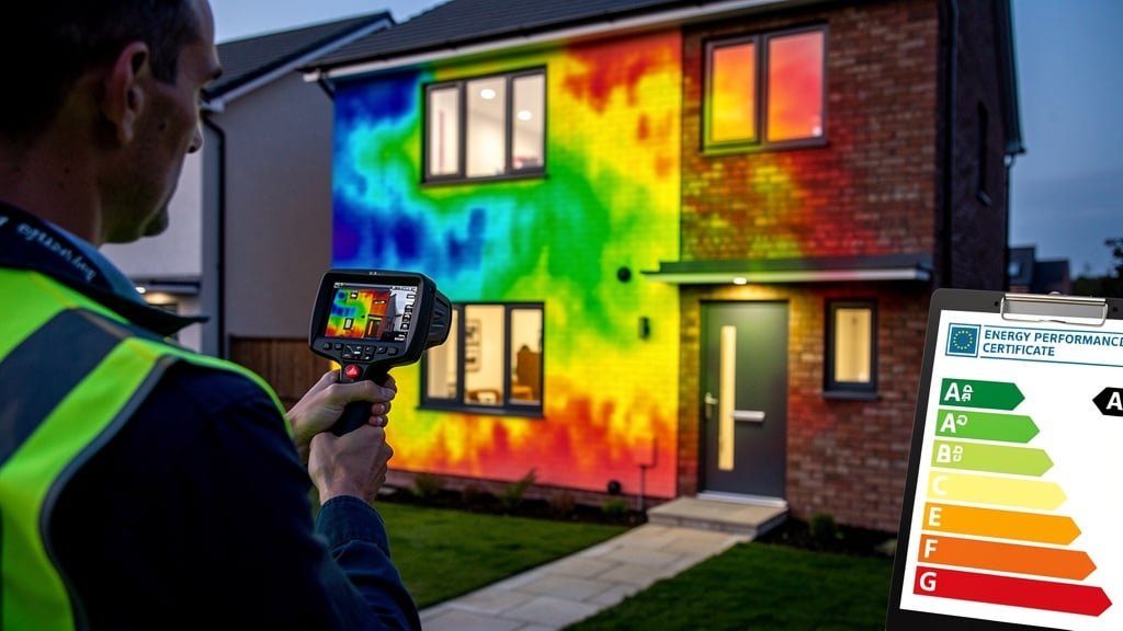 Thermal imaging camera used in energy efficiency property survey