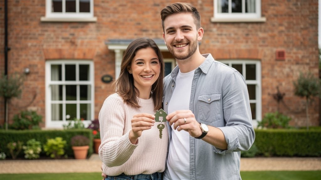 First time buyers celebrating with keys to new home in Bath