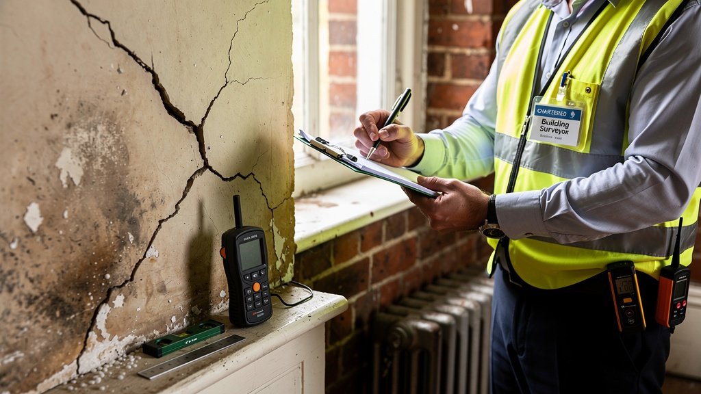 Building surveyor conducting detailed Level 3 building survey inspection